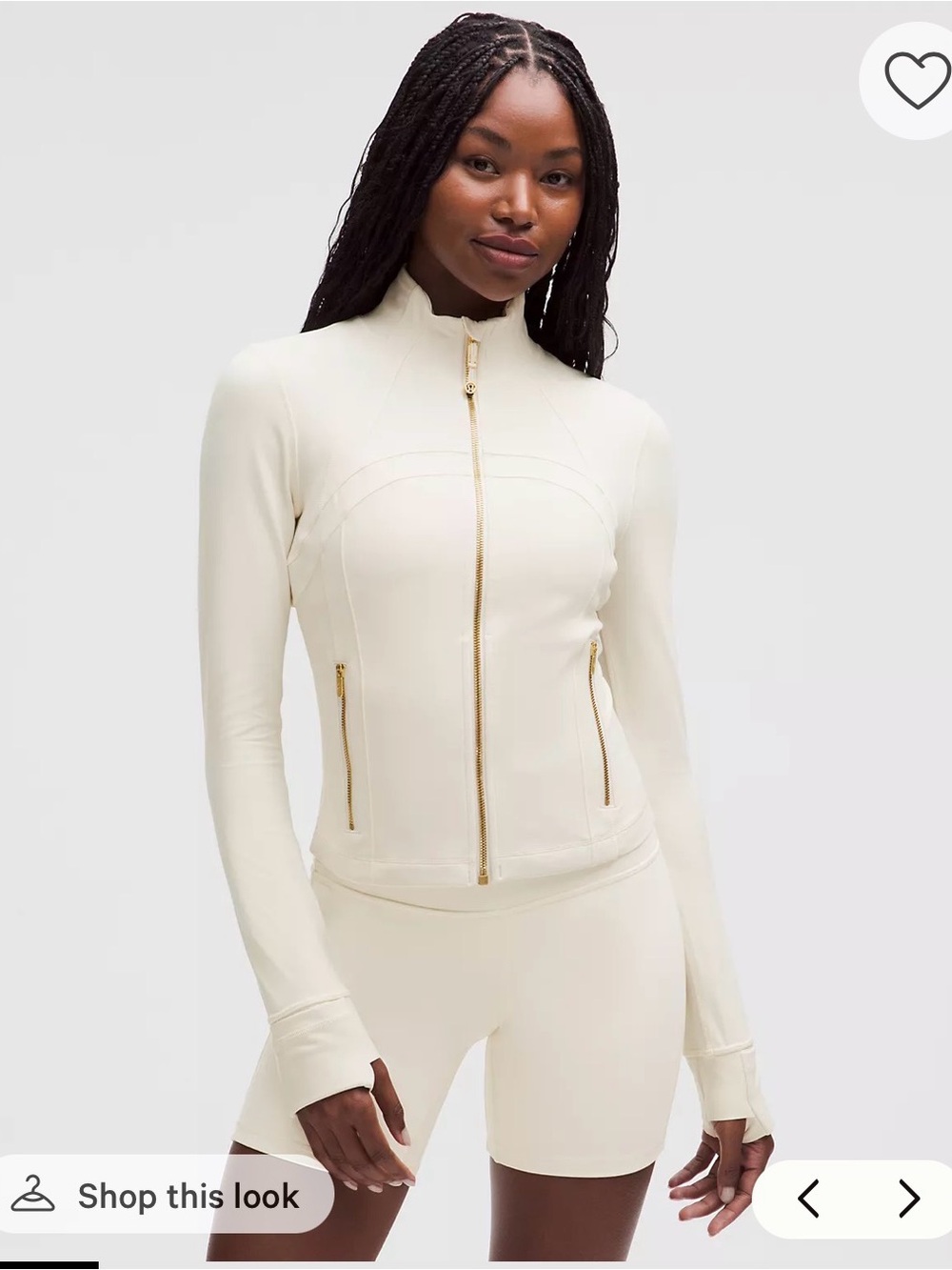 Real lululemon define set, white with gold zipper. Comes with bag and tags